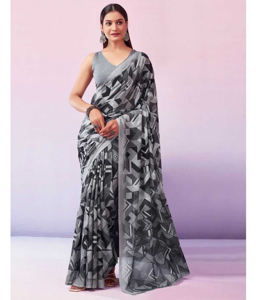     			Samah Georgette Printed Saree With Blouse Piece - Dark Grey ( Pack of 1 )