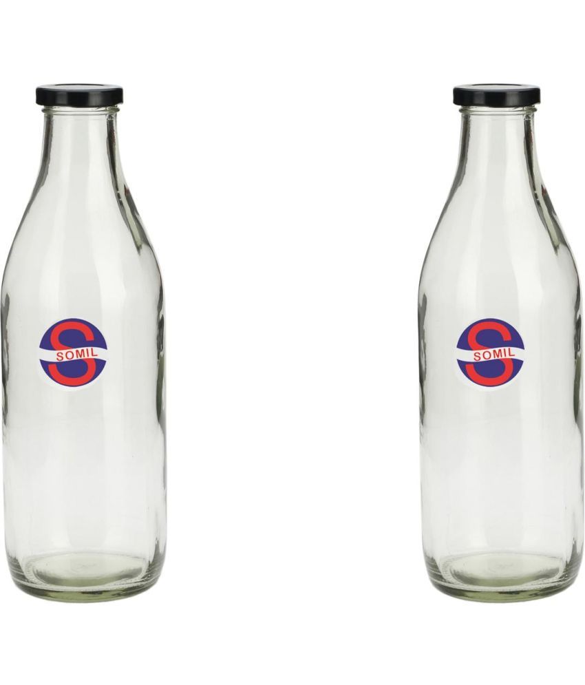     			Somil Storage Milk Bottle Glass Transparent Milk Container ( Set of 2 )