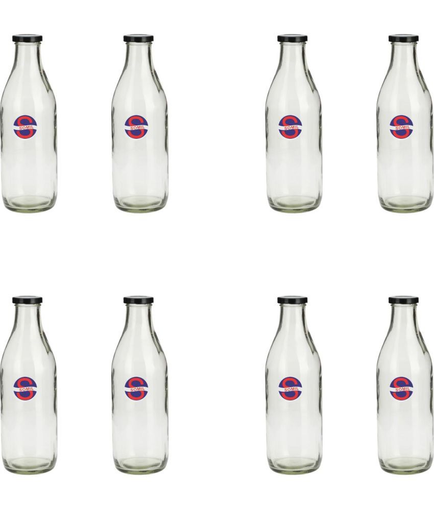     			Somil Storage Milk Bottle Glass Transparent Milk Container ( Set of 8 )
