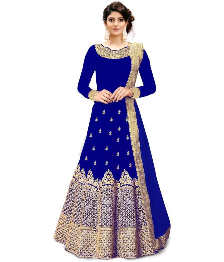     			Trijal Fab Blue Anarkali Silk Blend Women's Semi Stitched Ethnic Gown ( Pack of 1 )