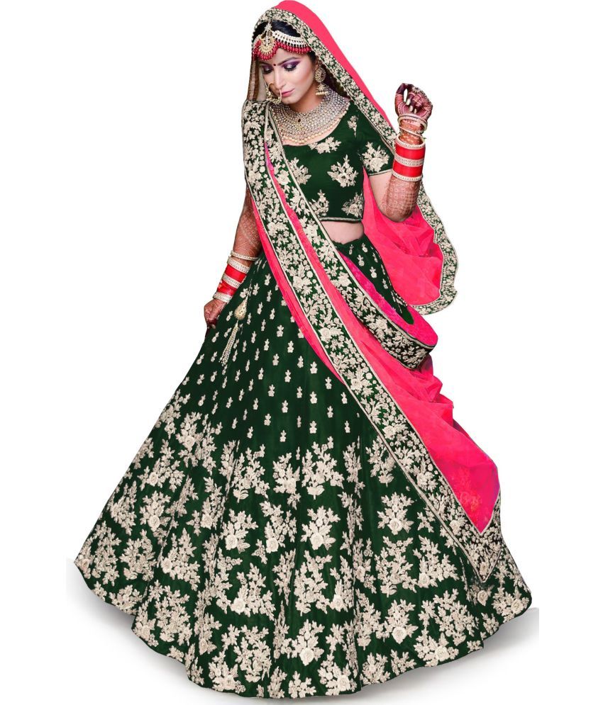     			Trijal Fab Green Silk Blends Circular Semi Stitched Lehenga