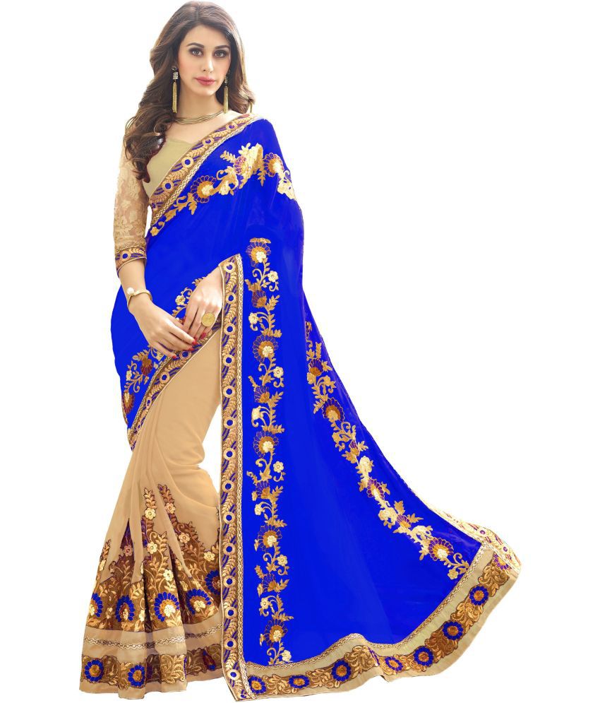     			Trijal Fab Silk Blend Embroidered Saree With Blouse Piece - Lightblue ( Pack of 1 )