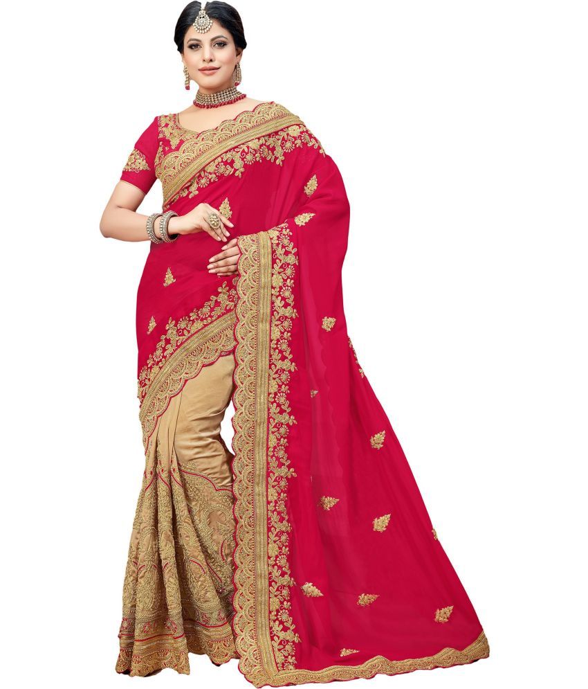     			Trijal Fab Silk Blend Embroidered Saree With Blouse Piece - Red ( Pack of 1 )