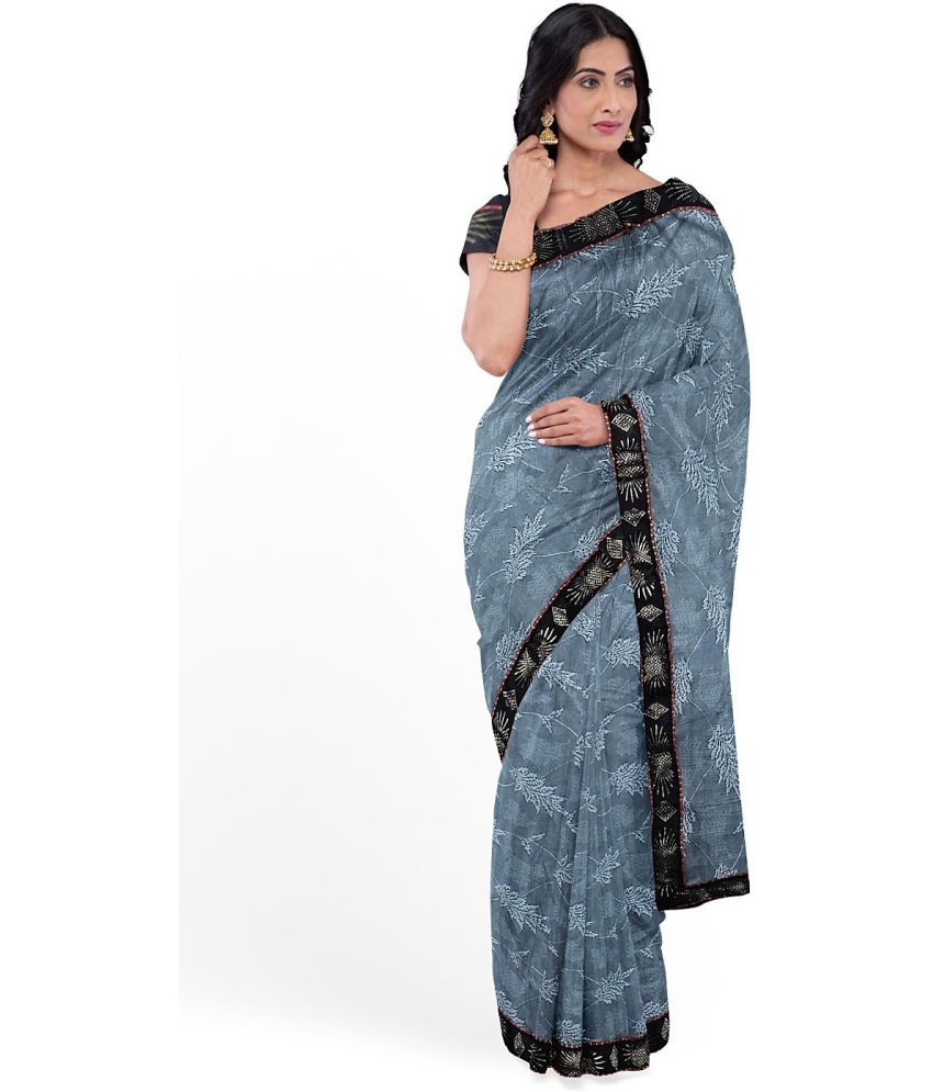     			Vkaran Cotton Silk Applique Saree Without Blouse Piece - Grey ( Pack of 1 )