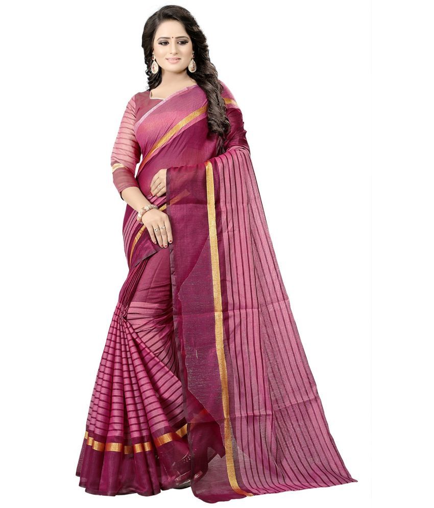     			Vkaran Cotton Silk Applique Saree Without Blouse Piece - Pink ( Pack of 1 )