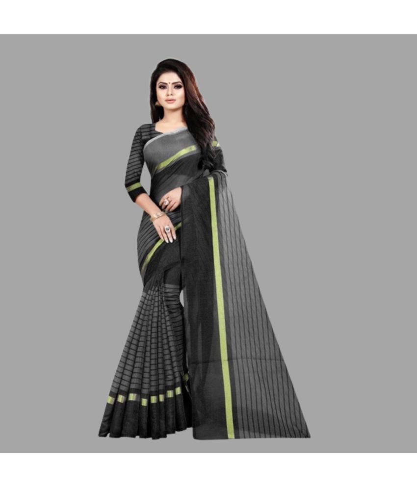     			Vkaran Cotton Silk Applique Saree Without Blouse Piece - Black ( Pack of 1 )