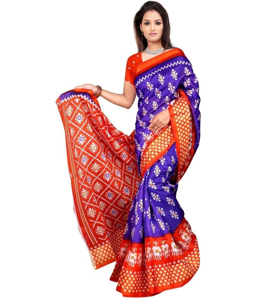     			Vkaran Cotton Silk Applique Saree Without Blouse Piece - Purple ( Pack of 1 )