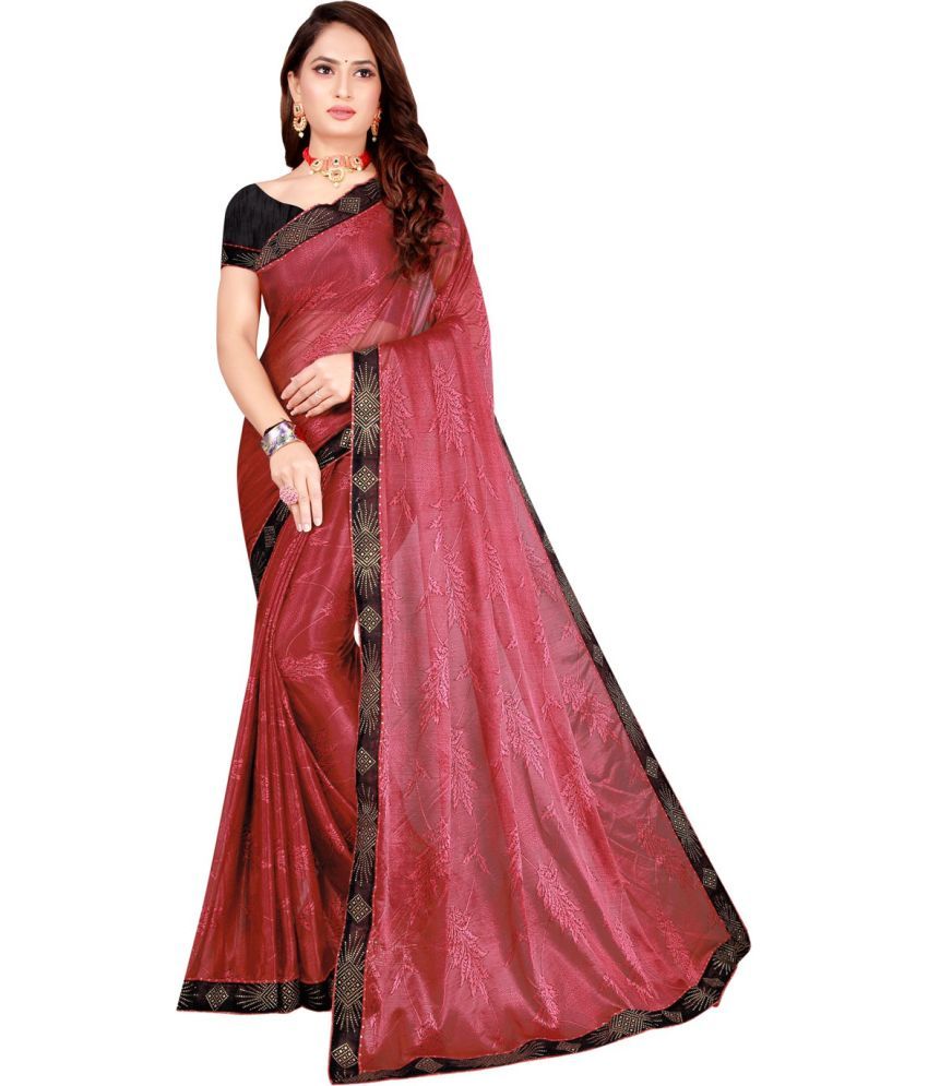     			Vkaran Cotton Silk Applique Saree Without Blouse Piece - Red ( Pack of 1 )