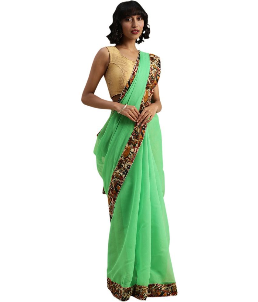     			Vkaran Cotton Silk Applique Saree Without Blouse Piece - Green ( Pack of 1 )