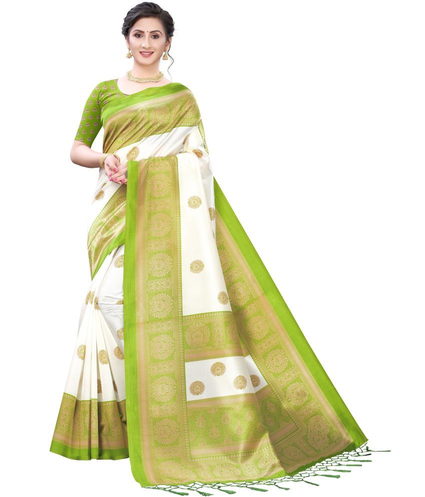     			Vkaran Cotton Silk Applique Saree Without Blouse Piece - Green ( Pack of 1 )