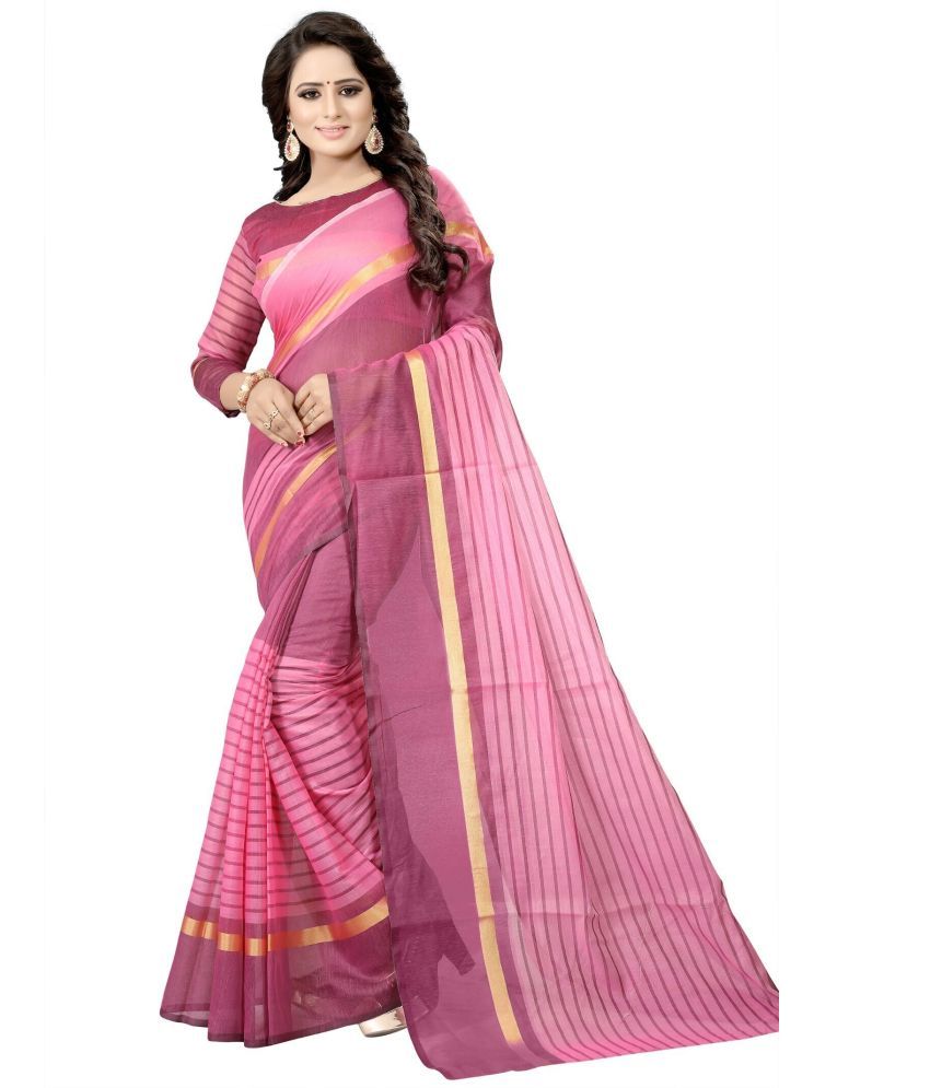     			Vkaran Cotton Silk Applique Saree Without Blouse Piece - Pink ( Pack of 1 )