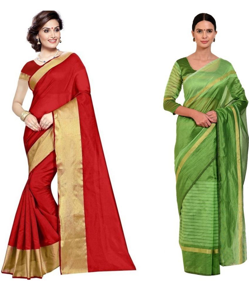     			Vkaran Cotton Silk Applique Saree Without Blouse Piece - Red ( Pack of 1 )