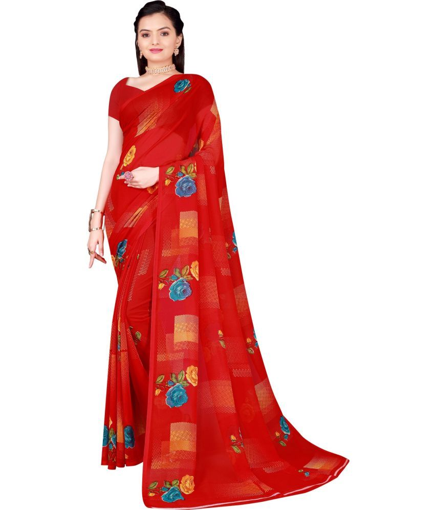     			Vkaran Cotton Silk Applique Saree Without Blouse Piece - Red ( Pack of 1 )