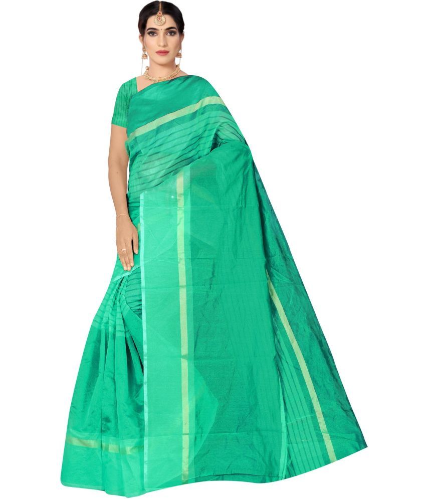     			Vkaran Cotton Silk Applique Saree Without Blouse Piece - Green ( Pack of 1 )