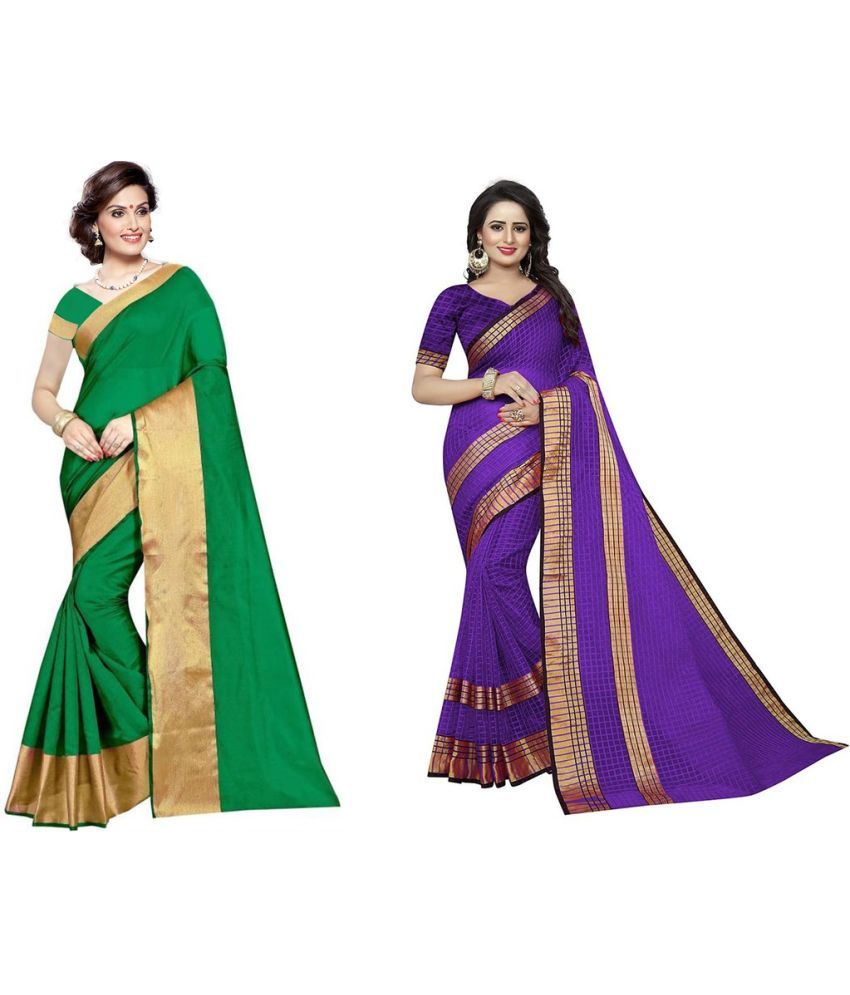     			Vkaran Cotton Silk Applique Saree Without Blouse Piece - Green ( Pack of 1 )