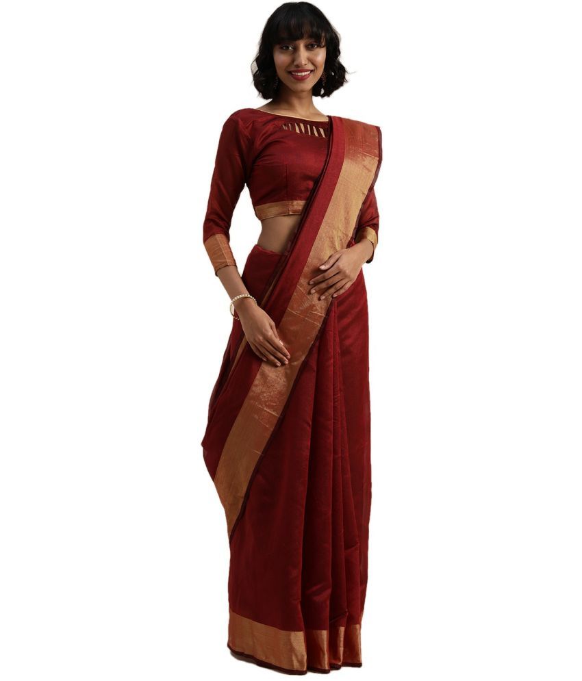     			Vkaran Cotton Silk Applique Saree Without Blouse Piece - Maroon ( Pack of 1 )