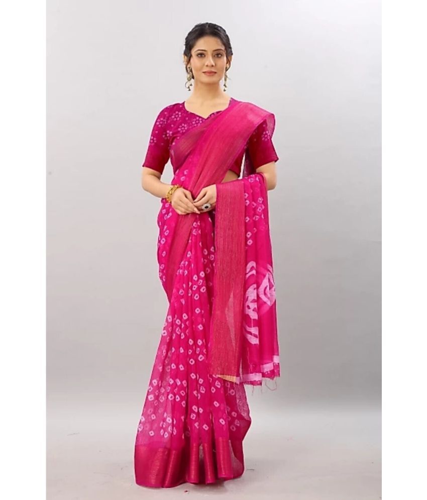     			Vkaran Cotton Silk Applique Saree Without Blouse Piece - Pink ( Pack of 1 )