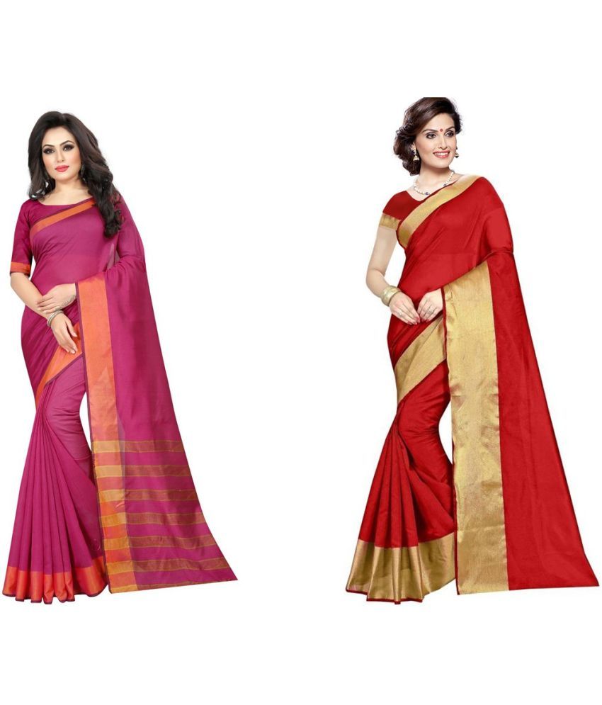     			Vkaran Cotton Silk Applique Saree Without Blouse Piece - Red ( Pack of 1 )