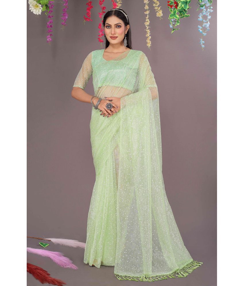     			Vkaran Cotton Silk Applique Saree Without Blouse Piece - Green ( Pack of 2 )