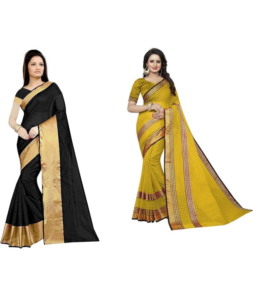     			Vkaran Cotton Silk Applique Saree Without Blouse Piece - Black ( Pack of 1 )