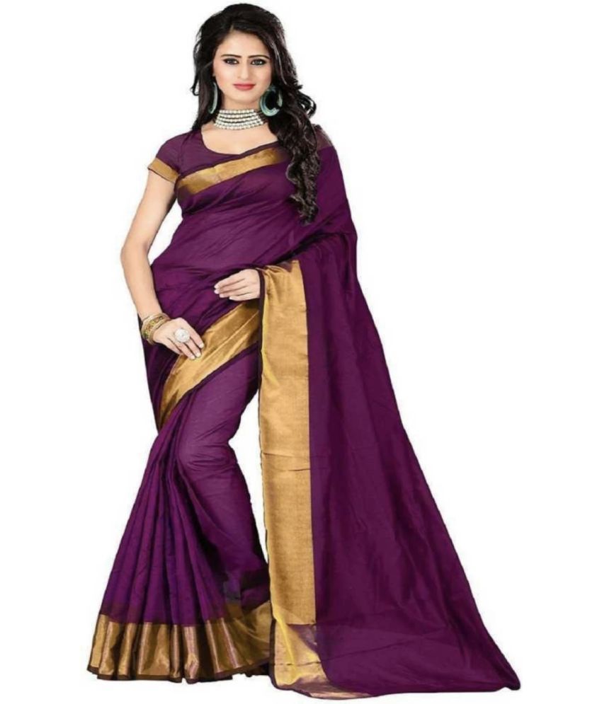     			Vkaran Cotton Silk Applique Saree Without Blouse Piece - Purple ( Pack of 1 )