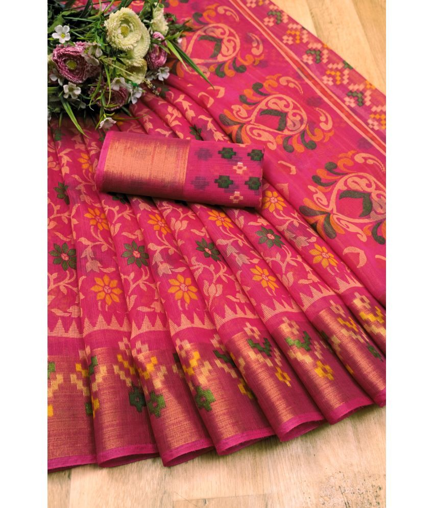     			Vkaran Cotton Silk Applique Saree Without Blouse Piece - Rani ( Pack of 1 )