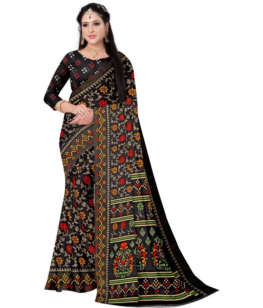     			Vkaran Cotton Silk Applique Saree Without Blouse Piece - Black ( Pack of 1 )