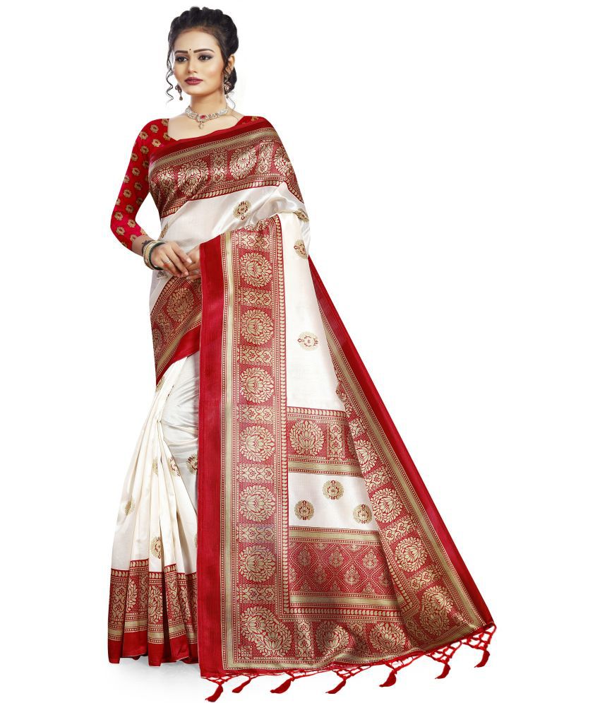     			Vkaran Cotton Silk Applique Saree Without Blouse Piece - Red ( Pack of 1 )