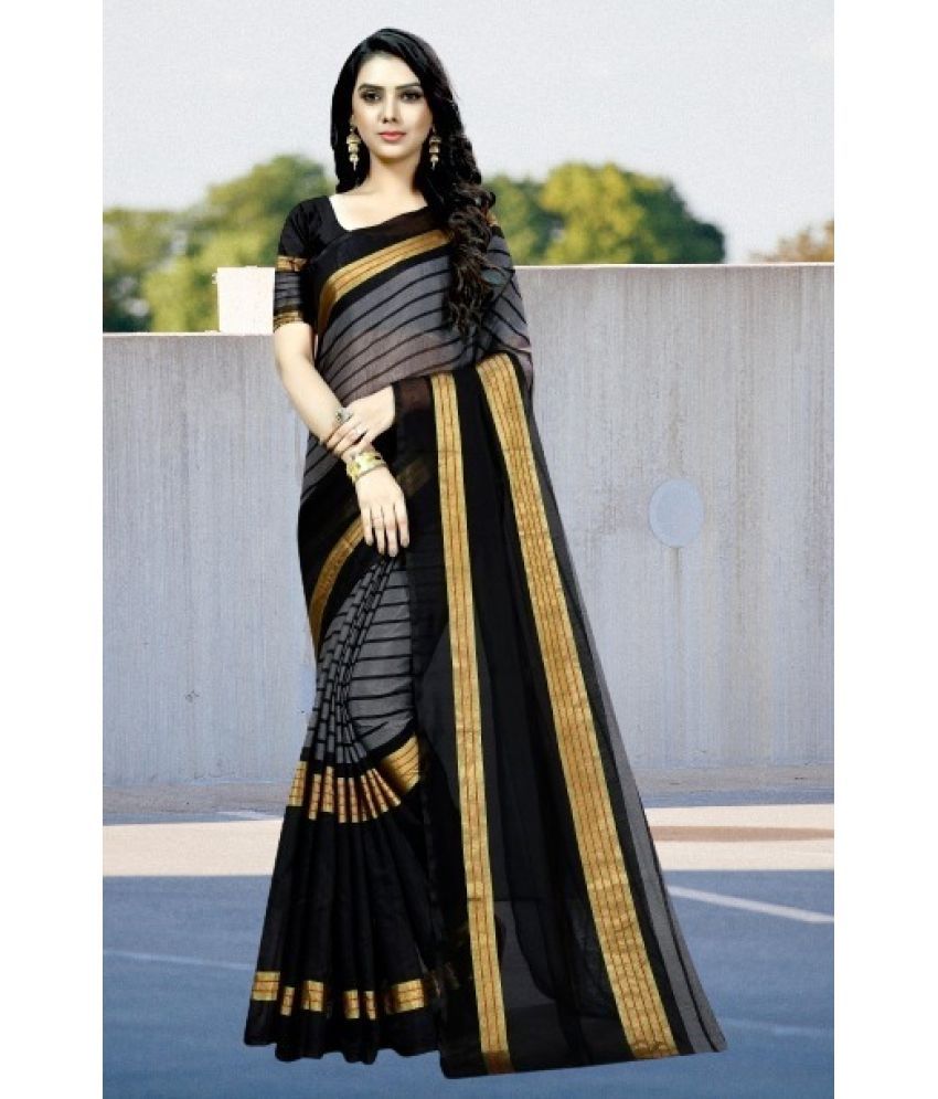     			Vkaran Cotton Silk Applique Saree Without Blouse Piece - Black ( Pack of 1 )