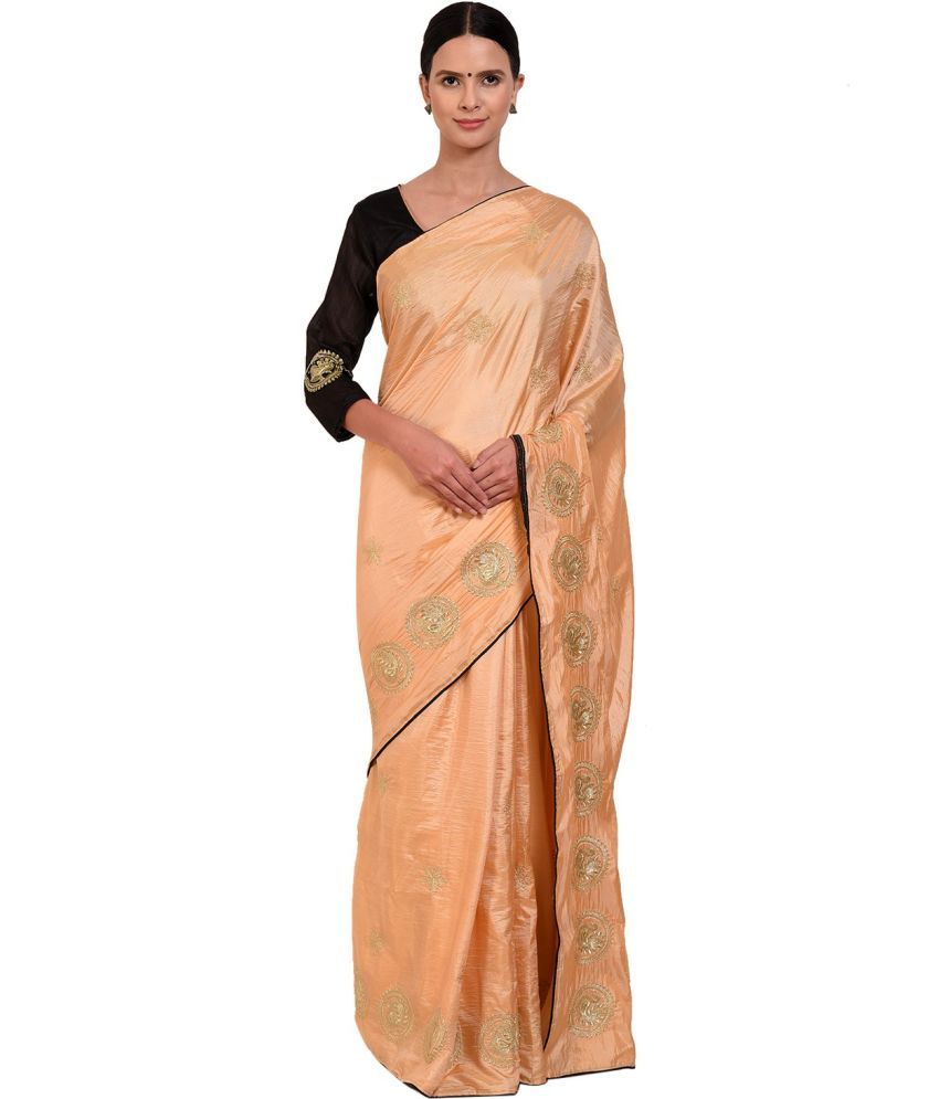     			Vkaran Cotton Silk Applique Saree Without Blouse Piece - Beige ( Pack of 1 )