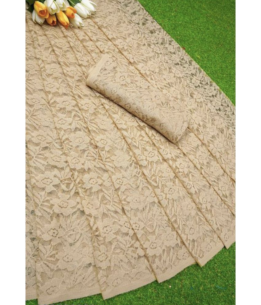    			Vkaran Cotton Silk Applique Saree Without Blouse Piece - Cream ( Pack of 1 )