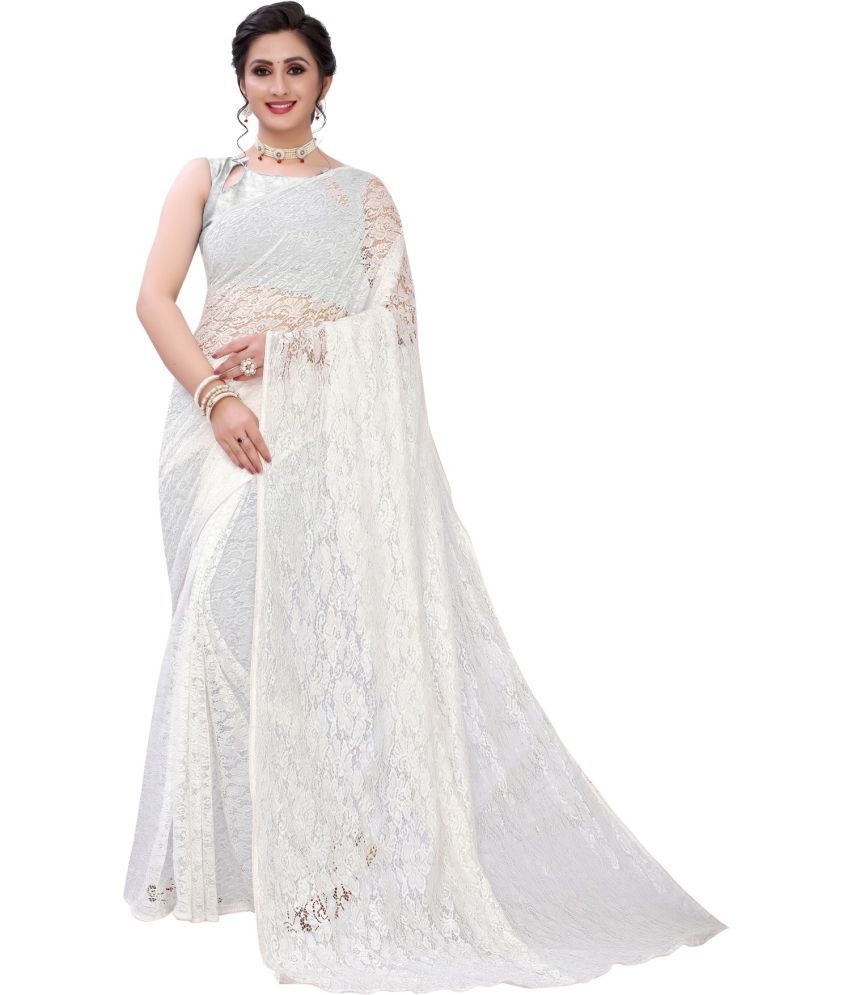     			Vkaran Cotton Silk Applique Saree Without Blouse Piece - White ( Pack of 1 )