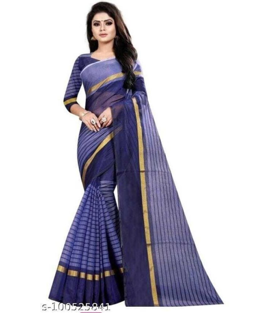     			Vkaran Cotton Silk Applique Saree Without Blouse Piece - Blue ( Pack of 1 )