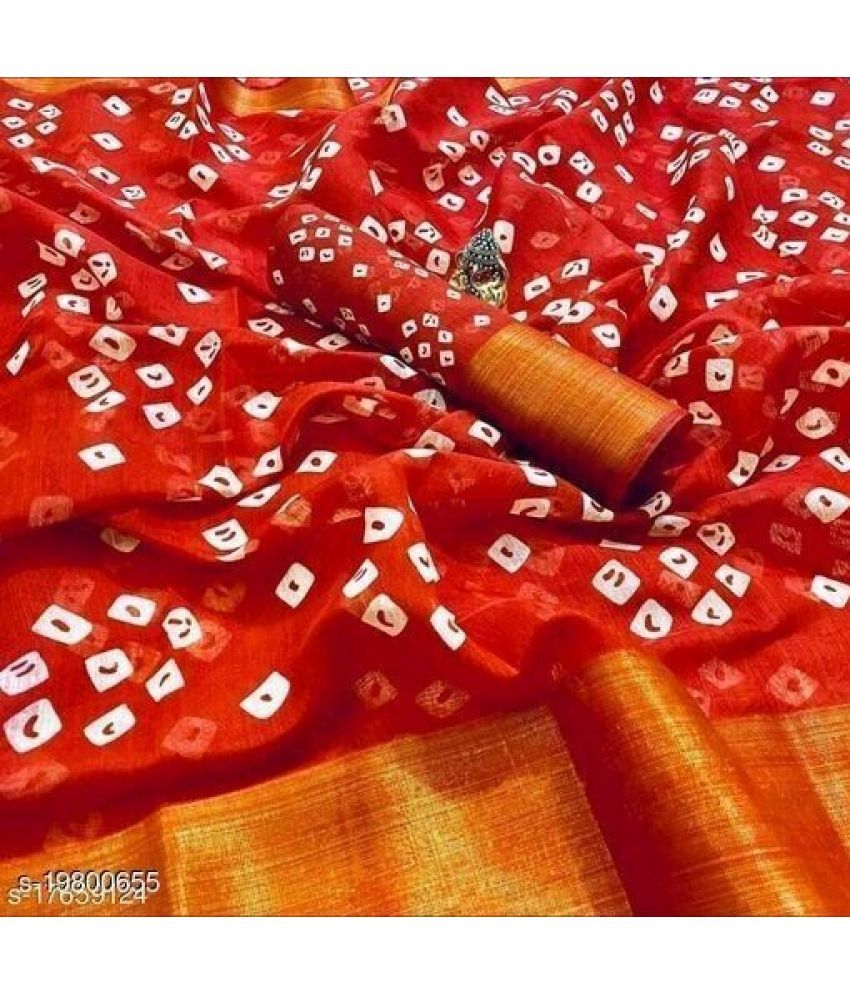     			Vkaran Cotton Silk Applique Saree Without Blouse Piece - Red ( Pack of 1 )