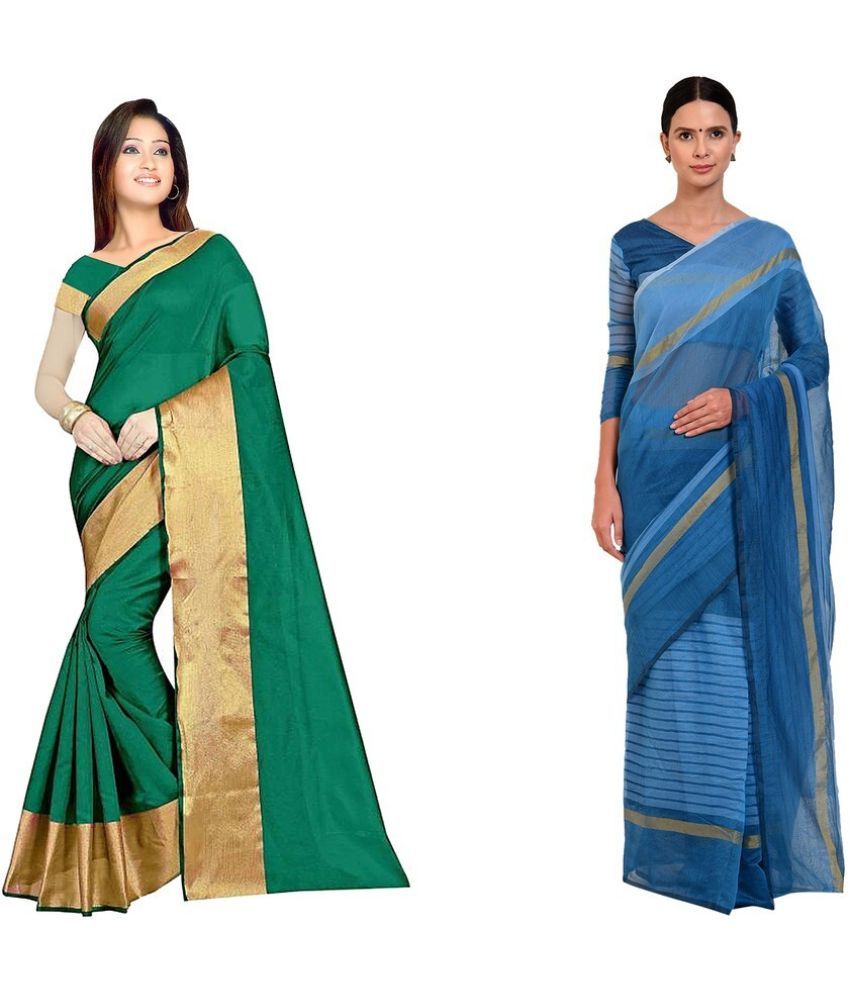     			Vkaran Cotton Silk Applique Saree Without Blouse Piece - Rama ( Pack of 1 )