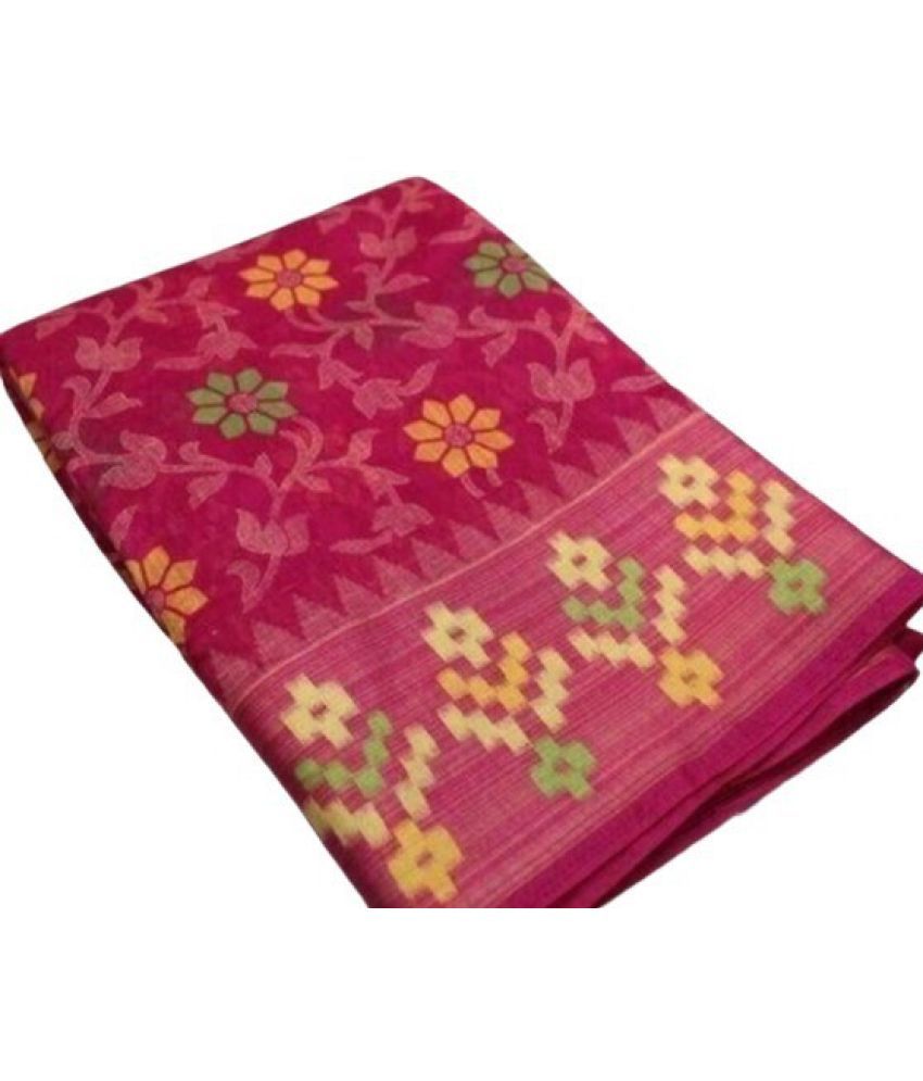     			Vkaran Cotton Silk Applique Saree Without Blouse Piece - Pink ( Pack of 1 )