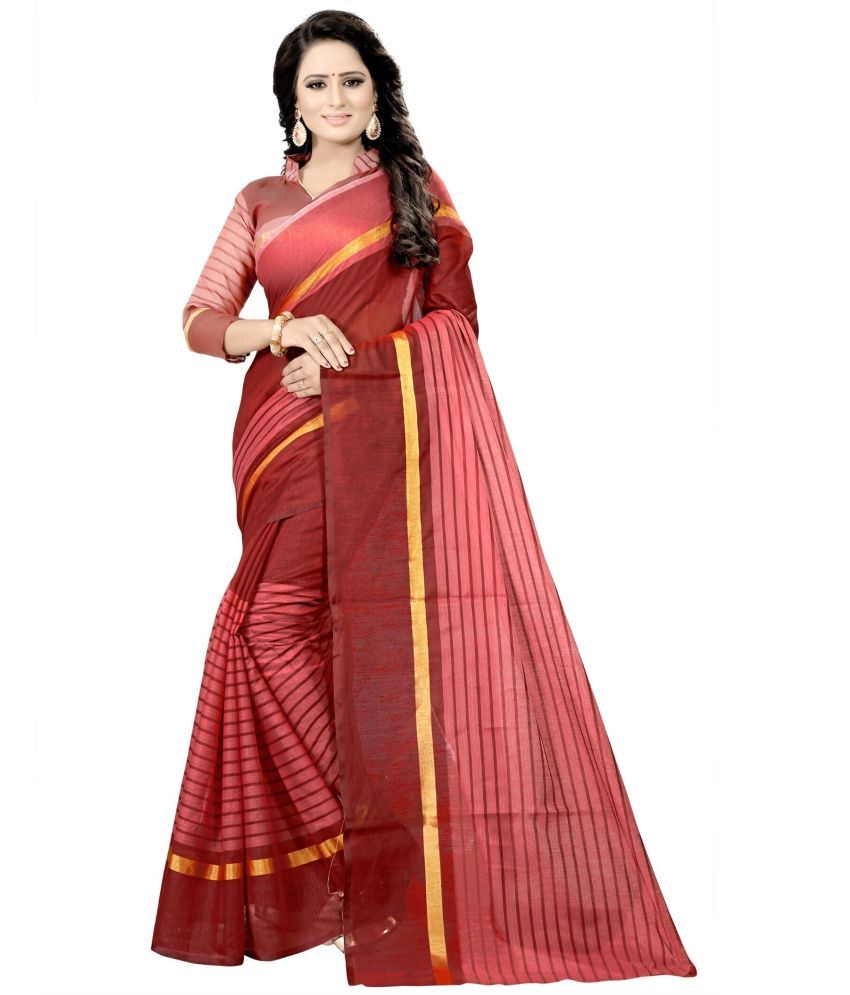     			Vkaran Cotton Silk Applique Saree Without Blouse Piece - Maroon ( Pack of 1 )