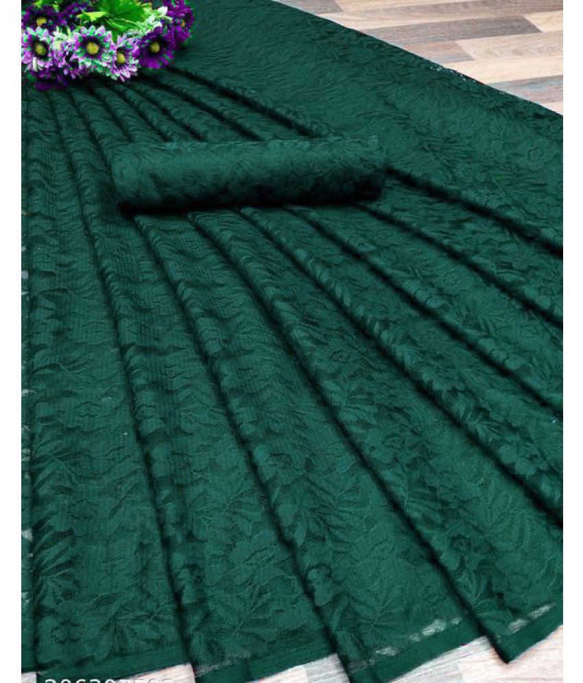     			Vkaran Cotton Silk Applique Saree Without Blouse Piece - Green ( Pack of 1 )