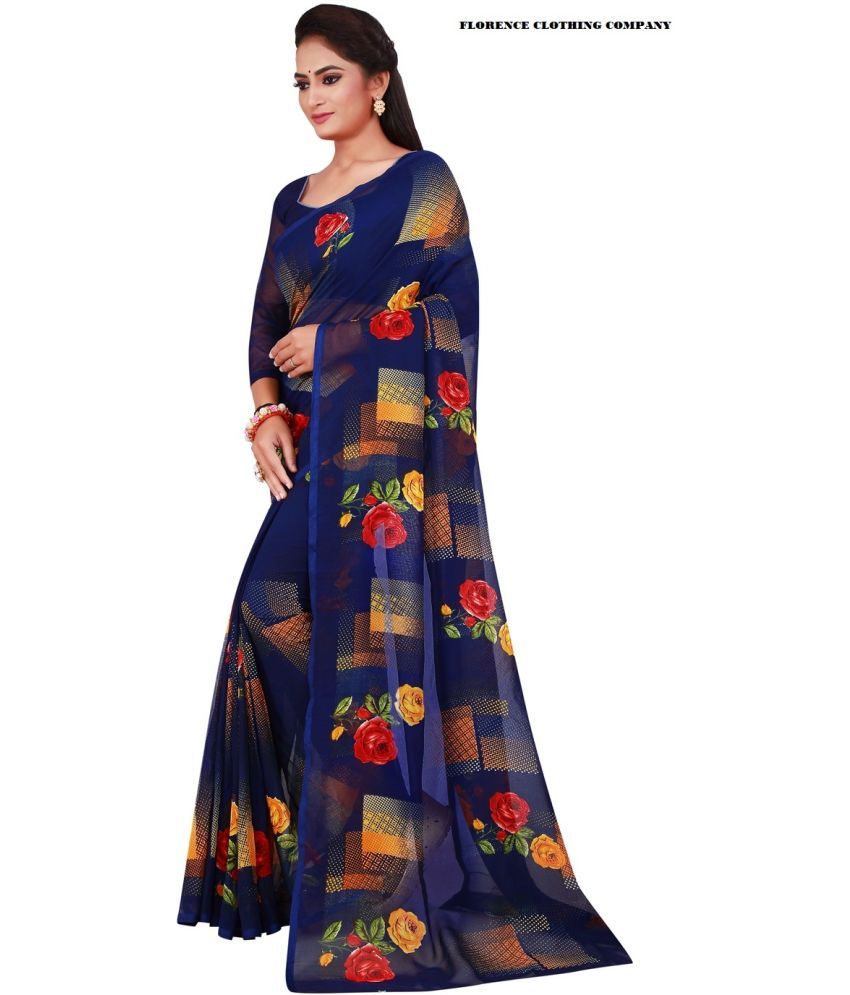     			Vkaran Cotton Silk Applique Saree Without Blouse Piece - Blue ( Pack of 1 )