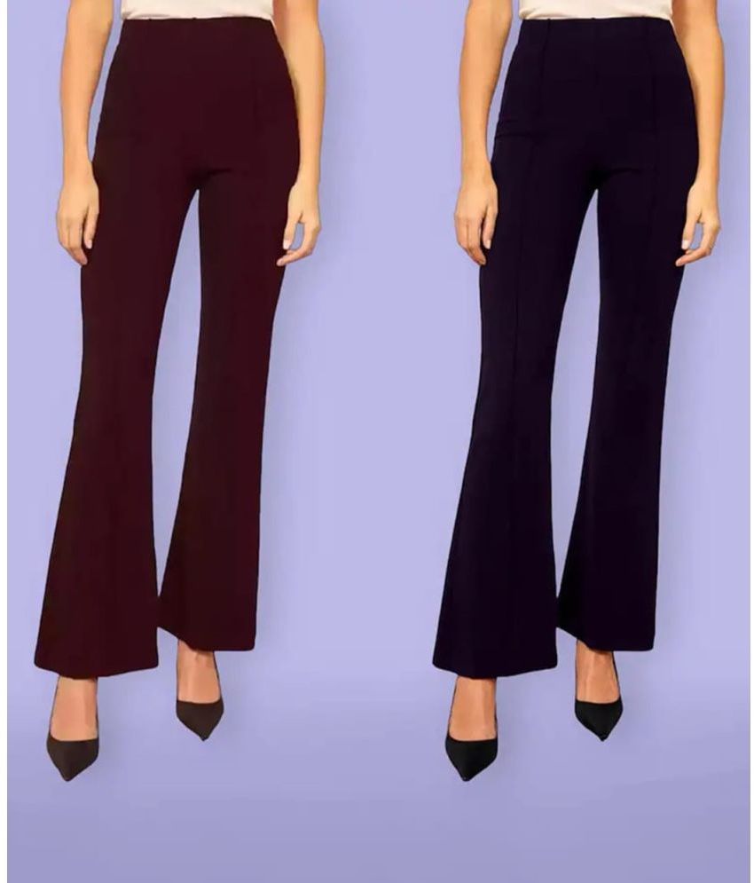     			woodzon Black,Maroon Cotton Blend Flared Women's Palazzos ( Pack of 2 )