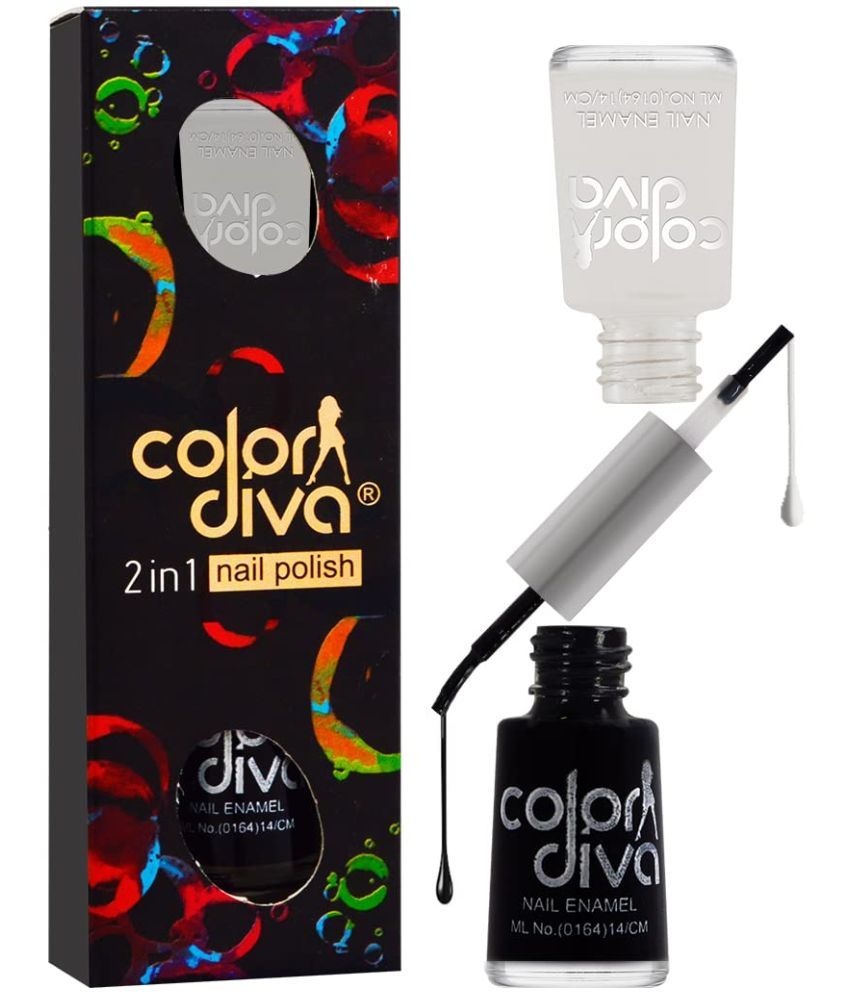     			COLOR DIVA 2 In 1 Nail Polish, 11ml | Chip Resistant, Quick Dry & Long-Lasting (Black & Top Coat)