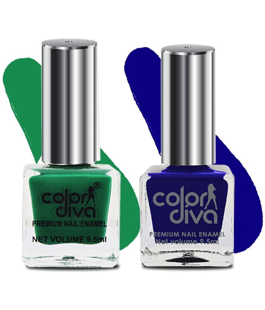     			COLOR DIVA Cocktail Flirt Nail Polish, 9.5ml Each | Quick-Drying, Pack Of 2 (Green & Blue)