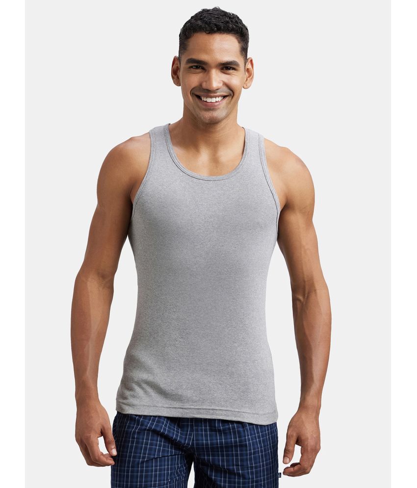     			Pack of 1 Jockey FP04 Men Super Combed Cotton Rib Round Neck Sleeveless Vest - Grey Melange & Teal Green