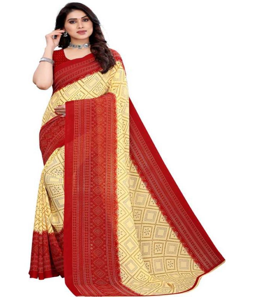     			Kanooda Prints Georgette Printed Saree With Blouse Piece - Red ( Pack of 1 )