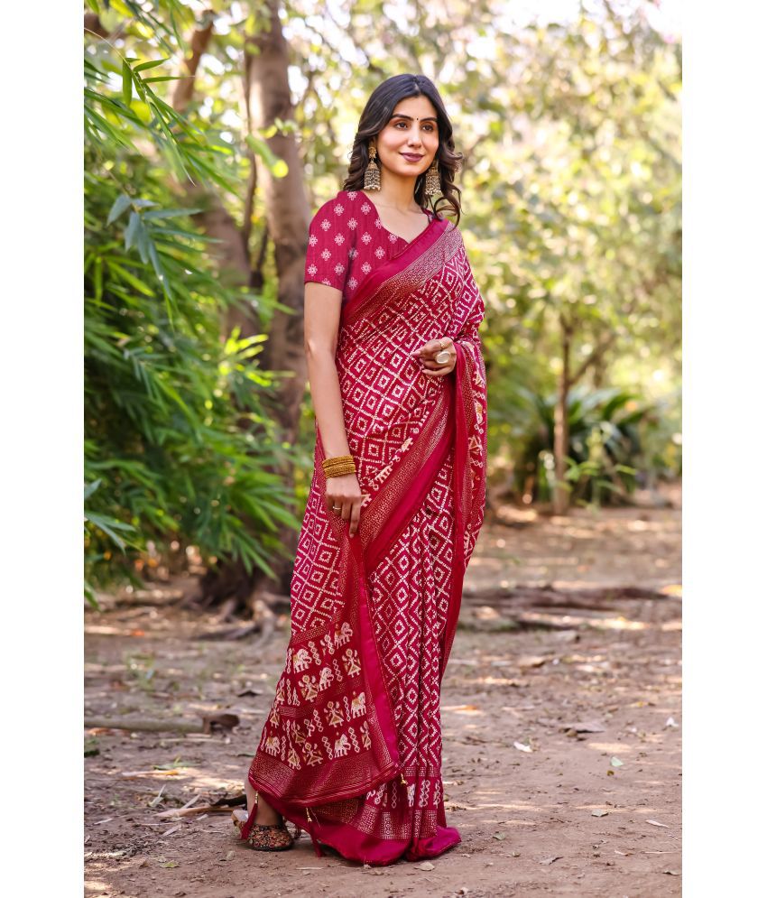     			Kanooda Prints Silk Printed Saree With Blouse Piece - Maroon ( Pack of 1 )