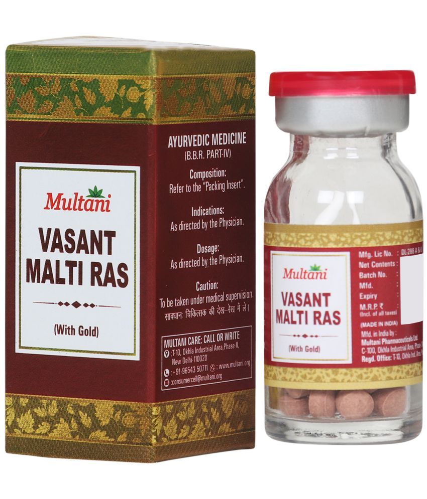     			Multani Vasant Malti Ras with 24 Carat Gold & Pearl | Ayurvedic Herbal Tablet for Reducing Cough and Cold | Blend of Natural Herbs and Minerals | 10 Tablets