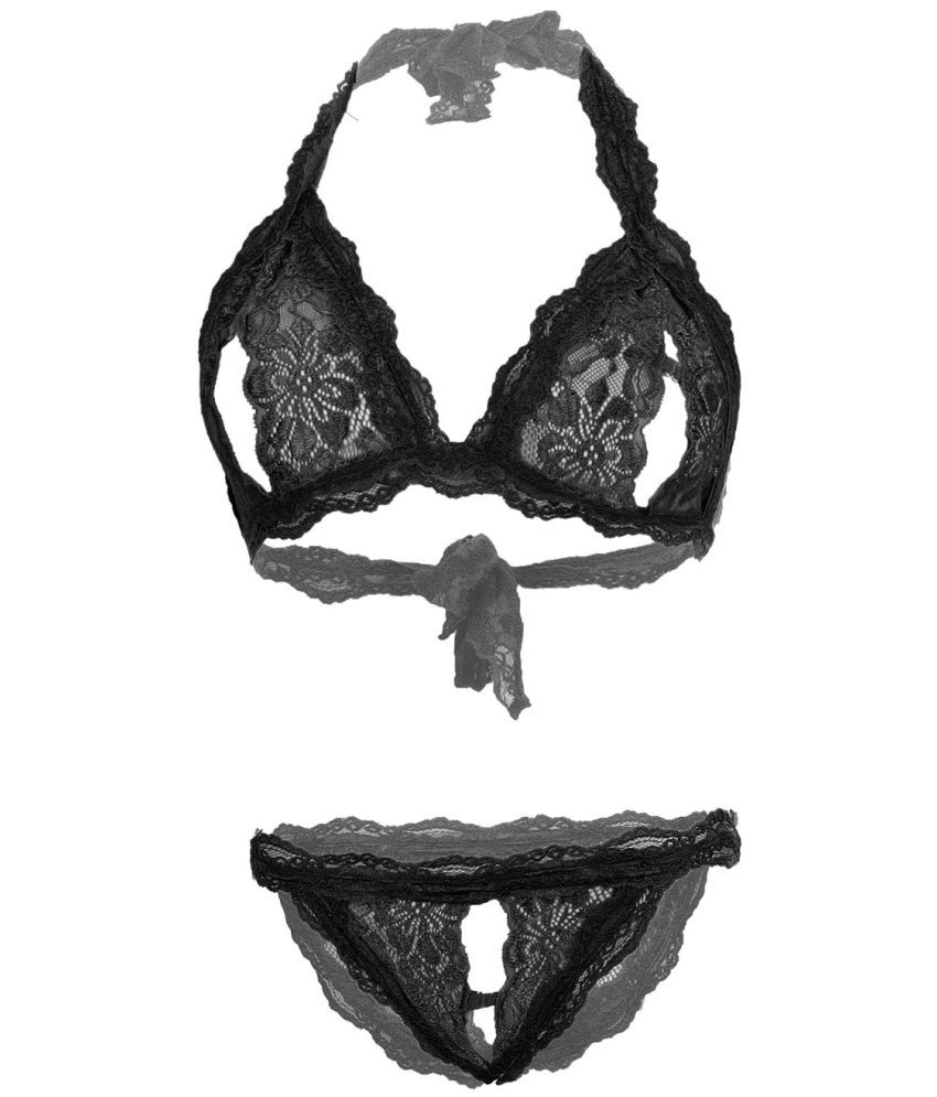     			Purble Lace Women's Bra & Panty Set ( Black )