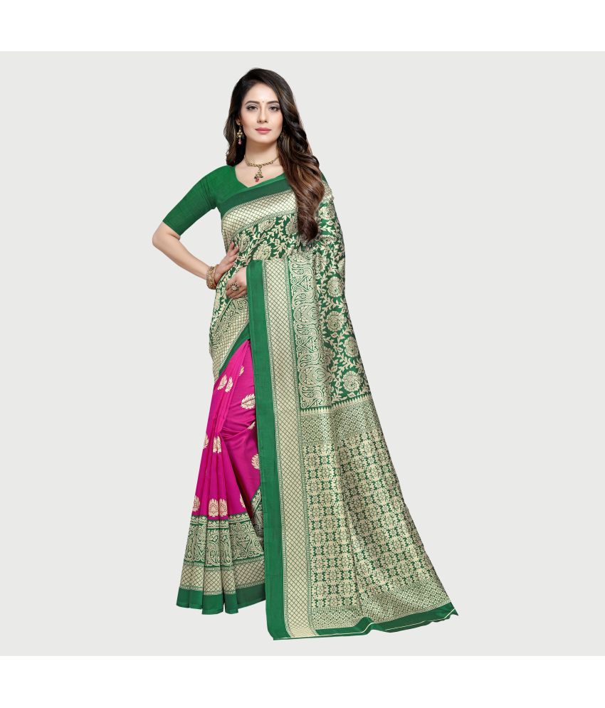     			Rekha Maniyar Silk Printed Saree With Blouse Piece - Olive ( Pack of 1 )