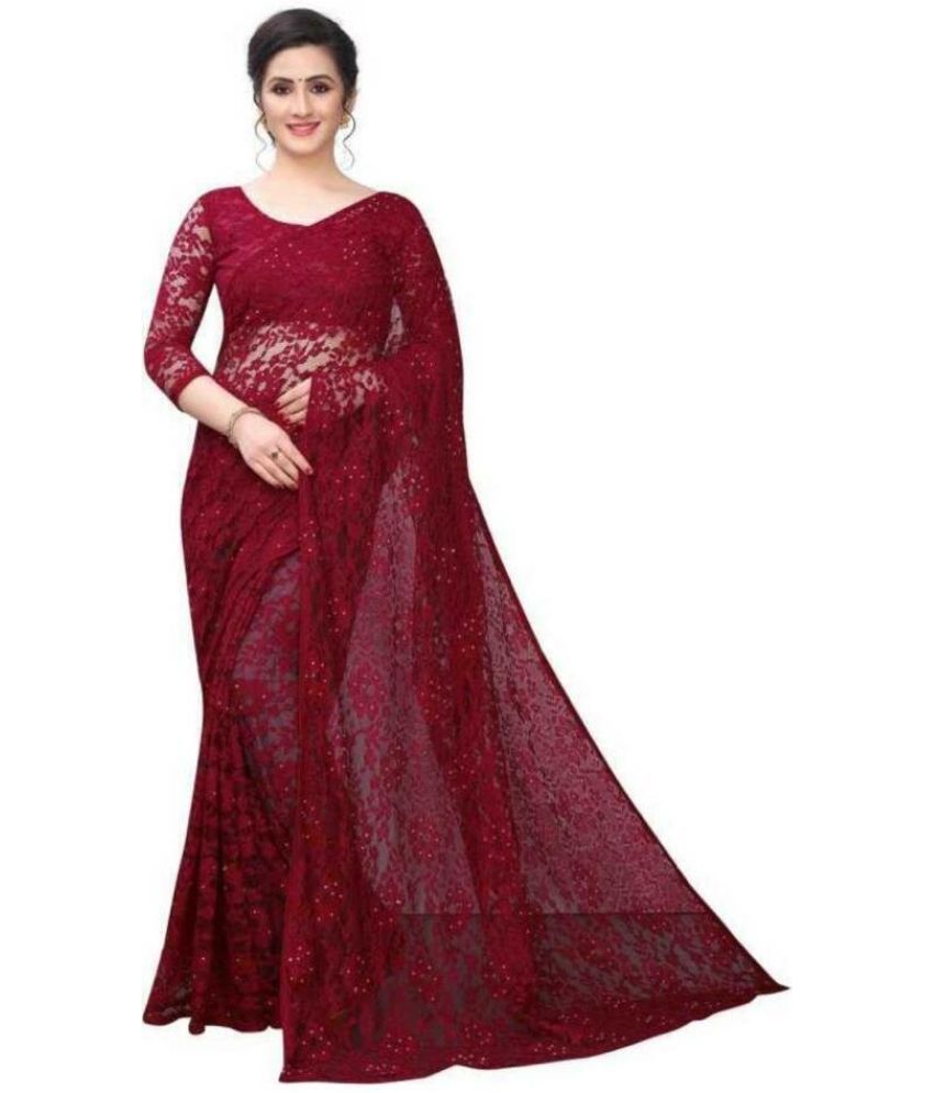     			Saadhvi Cotton Silk Applique Saree Without Blouse Piece - Maroon ( Pack of 1 )