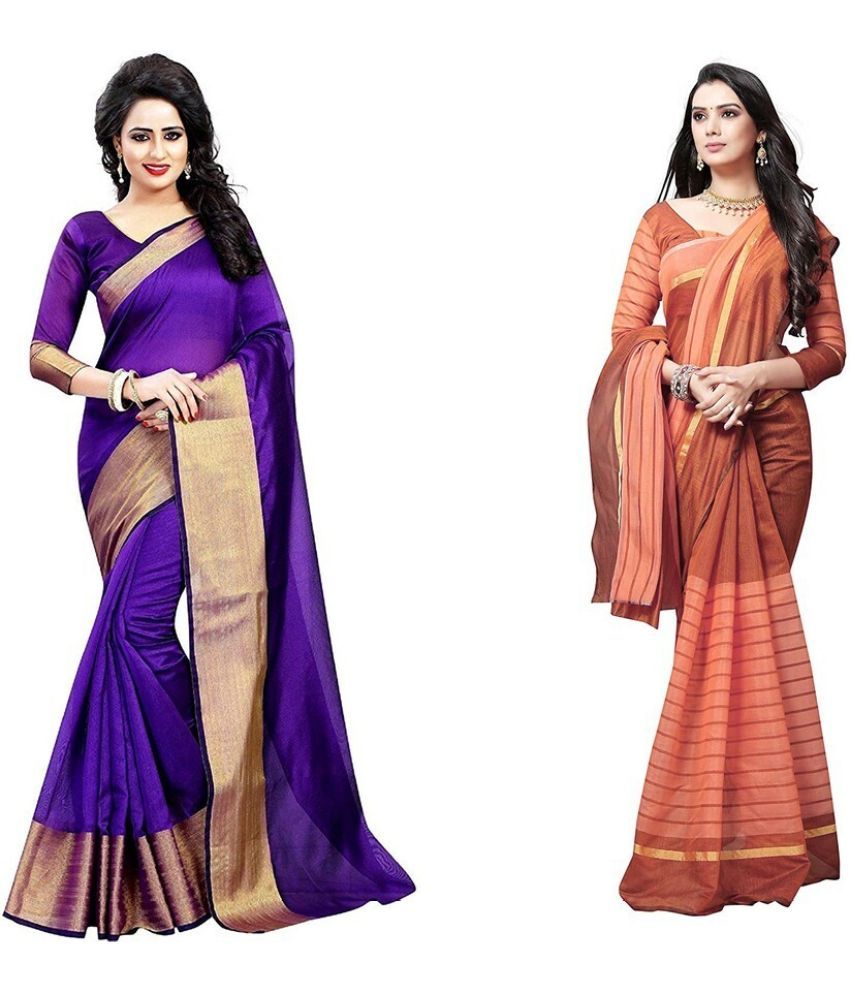     			Saadhvi Cotton Silk Applique Saree Without Blouse Piece - Purple ( Pack of 1 )